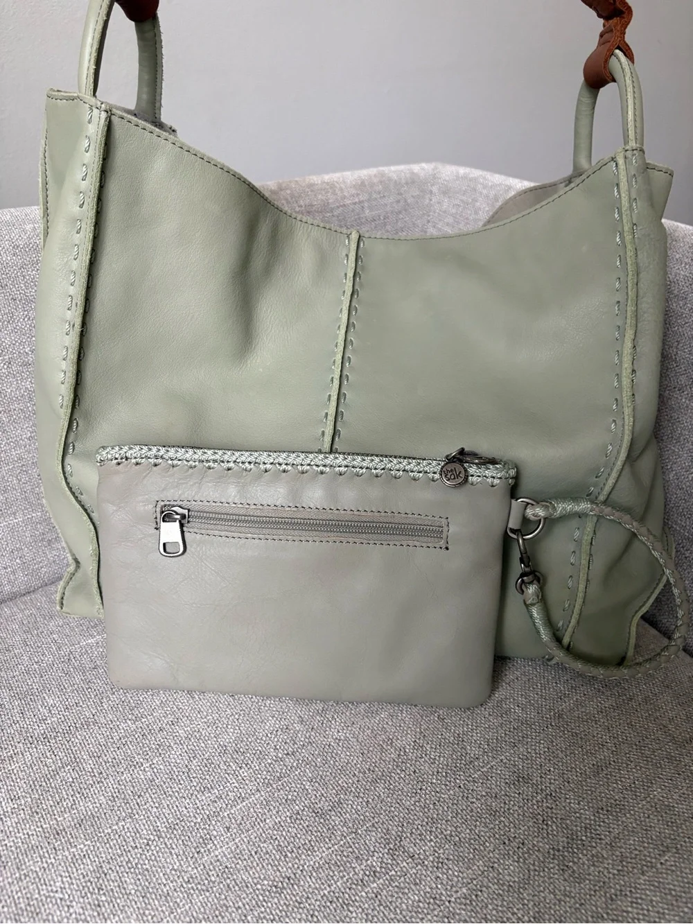 The Sak Los Feliz Meadow Green Large Leather Hobo Bag with Wristlet